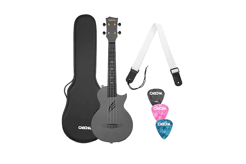 Cascha Carbon Fibre Electric Concert Ukulele Set Bag, Strap & Picks - Black Cascha Carbon Fibre Electric Concert Ukulele Set Bag, Strap & Picks - Black