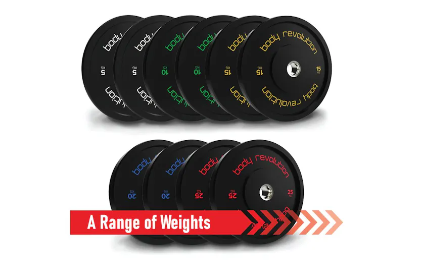 Body Revolution Olympic Bumper Plates Black 30kg Set 2x5kg 2x10kg Body Revolution Olympic Bumper Plates Black 30kg Set 2x5kg 2x10kg