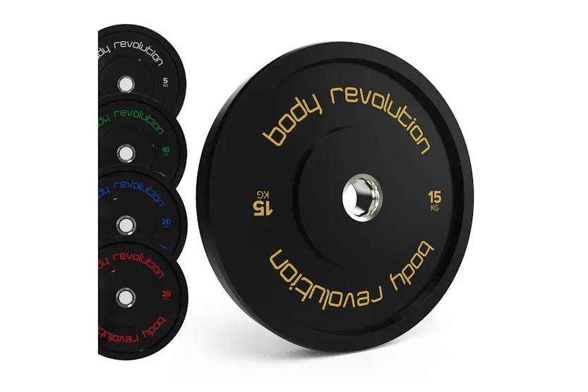 Body Revolution Olympic Bumper Plates Black 30kg Set 2x5kg 2x10kg Body Revolution Olympic Bumper Plates Black 30kg Set 2x5kg 2x10kg