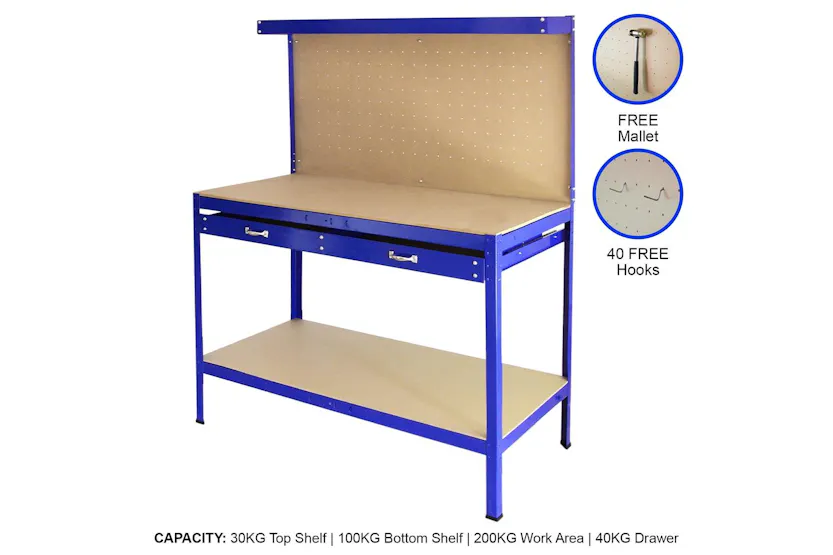 Monstershop 26463 - Workbench With Pegboard And Drawer In Bl Monstershop 26463 - Workbench With Pegboard And Drawer In Bl
