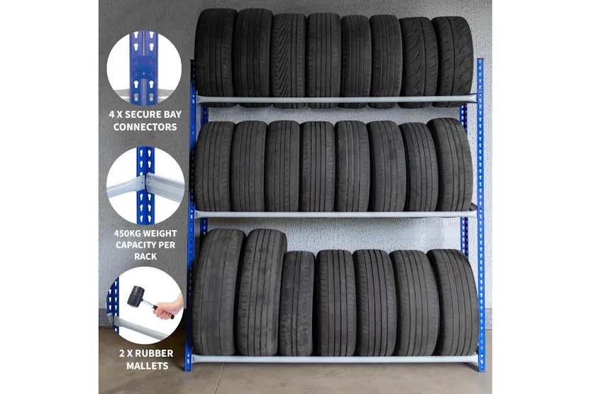 Monstershop 2 x T-Rax Tyre Racking Bay | Blue/Grey Monstershop 2 x T-Rax Tyre Racking Bay | Blue/Grey