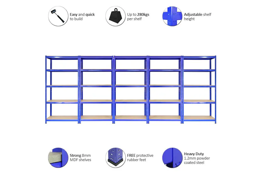Monstershop 5 x 90cm Storage Racks | Blue Monstershop 5 x 90cm Storage Racks | Blue