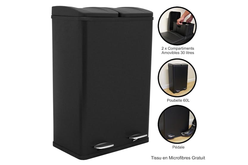 Monstershop 60L Dual Pedal Bin | Black Monstershop 60L Dual Pedal Bin | Black
