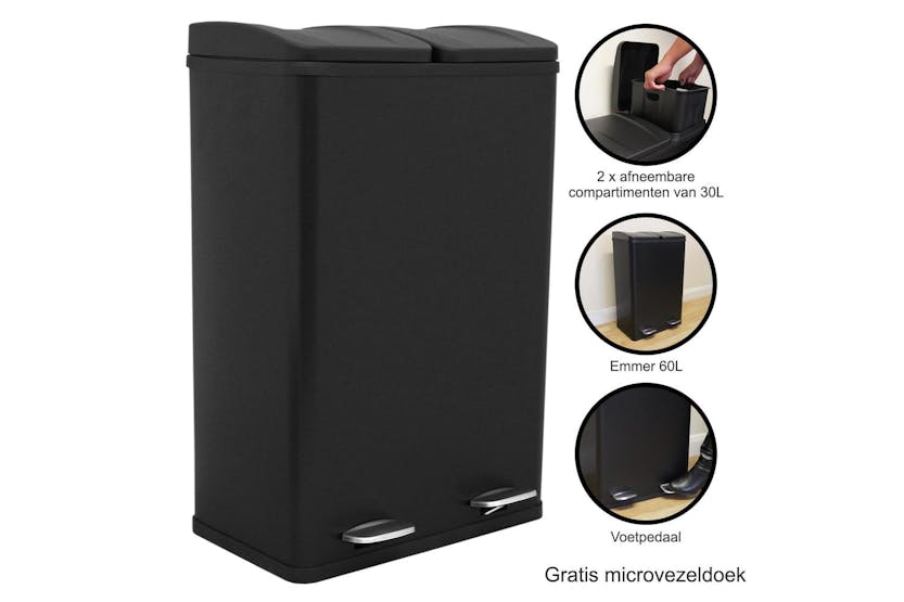Monstershop 60L Dual Pedal Bin | Black Monstershop 60L Dual Pedal Bin | Black
