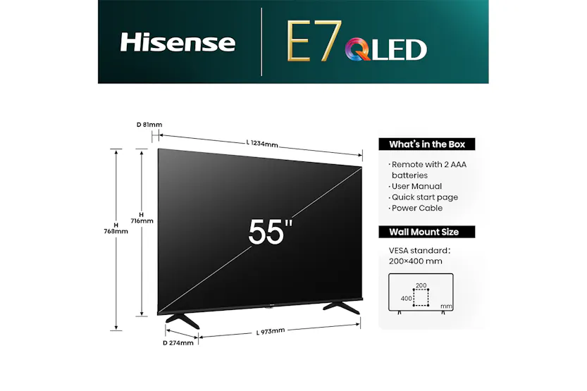 Hisense 55" E7 Pro 4K QLED HDR 144HZ Smart TV | 55E71NQPR Hisense 55" E7 Pro 4K QLED HDR 144HZ Smart TV | 55E71NQPR