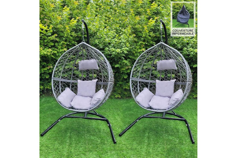 Monstershop Rattan Egg Chair with Rain Cover | 2 Pieces | Grey Monstershop Rattan Egg Chair with Rain Cover | 2 Pieces | Grey