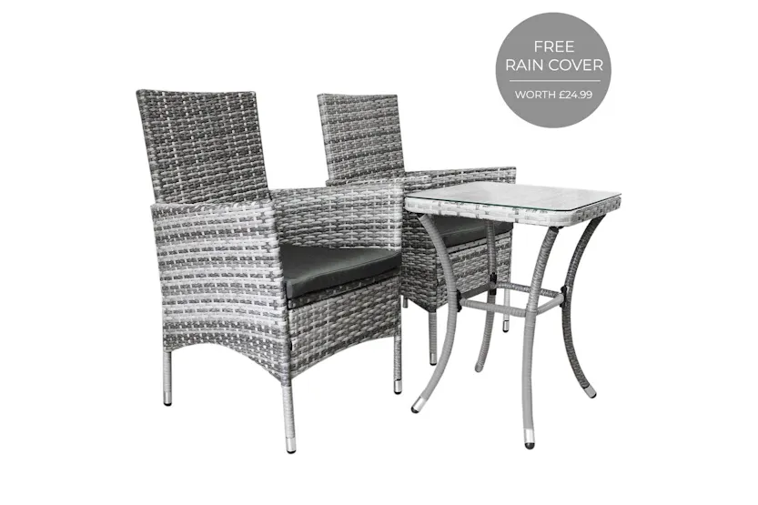 Monstershop Rattan Bistro Garden Furniture Set | Light Grey Monstershop Rattan Bistro Garden Furniture Set | Light Grey