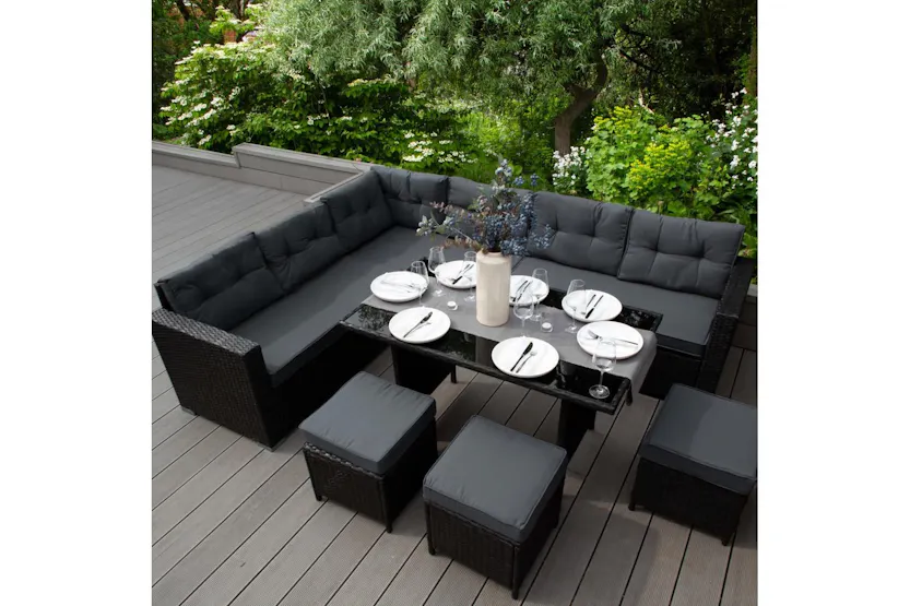 Monstershop Rattan Corner Sofa Set | Black/Grey Monstershop Rattan Corner Sofa Set | Black/Grey