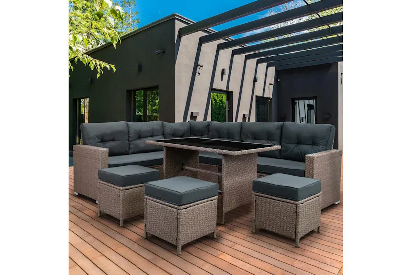 Monstershop Rattan Corner Sofa Set | Light Grey Monstershop Rattan Corner Sofa Set | Light Grey