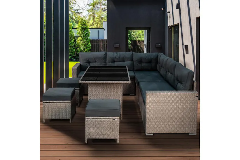 Monstershop Rattan Corner Sofa Set | Light Grey Monstershop Rattan Corner Sofa Set | Light Grey