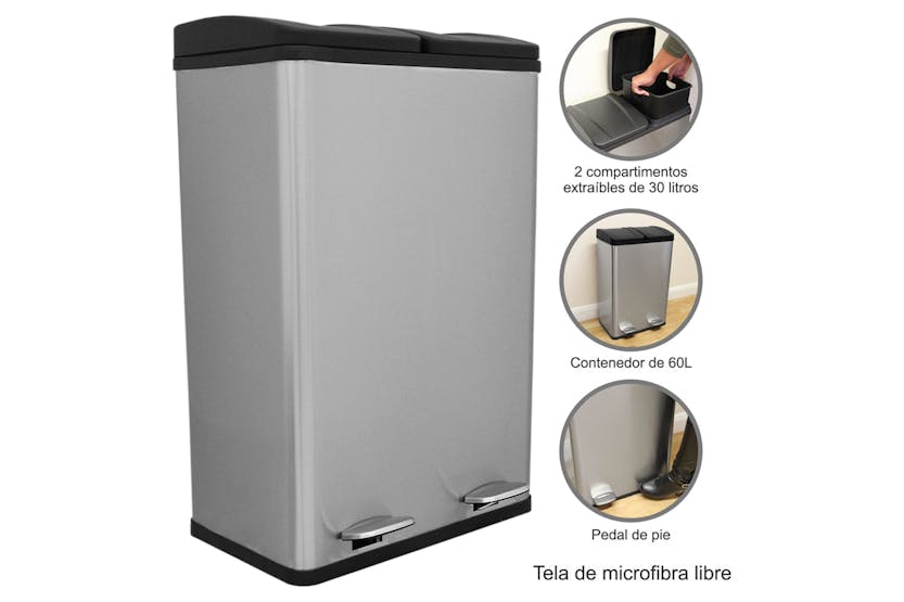 Monstershop 60L Dual Pedal Bin | Stainless Steel Monstershop 60L Dual Pedal Bin | Stainless Steel
