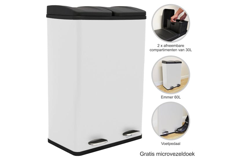 Monstershop 60L Dual Pedal Recycling Bin | White Monstershop 60L Dual Pedal Recycling Bin | White