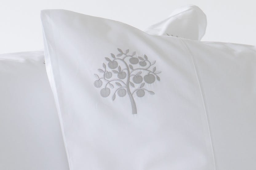 The Linen Room | 300 Thread Count Cotton Oxford Orchard Pillowcase Pair | White/Silver The Linen Room | 300 Thread Count Cotton Oxford Orchard Pillowcase Pair | White/Silver