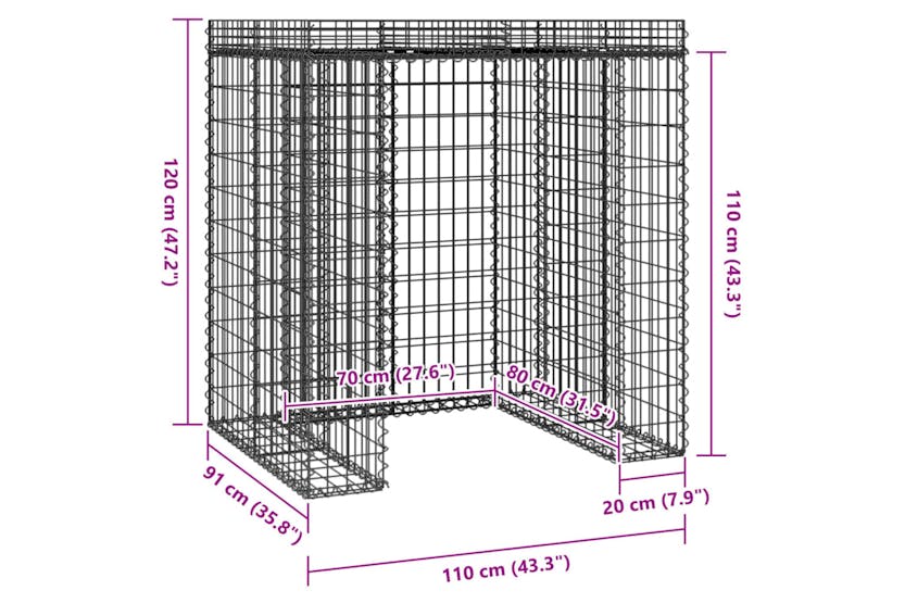 Vidaxl 151335 Gabion Wall For Garbage Bin 110x91x120 Cm Galvanised Iron Vidaxl 151335 Gabion Wall For Garbage Bin 110x91x120 Cm Galvanised Iron