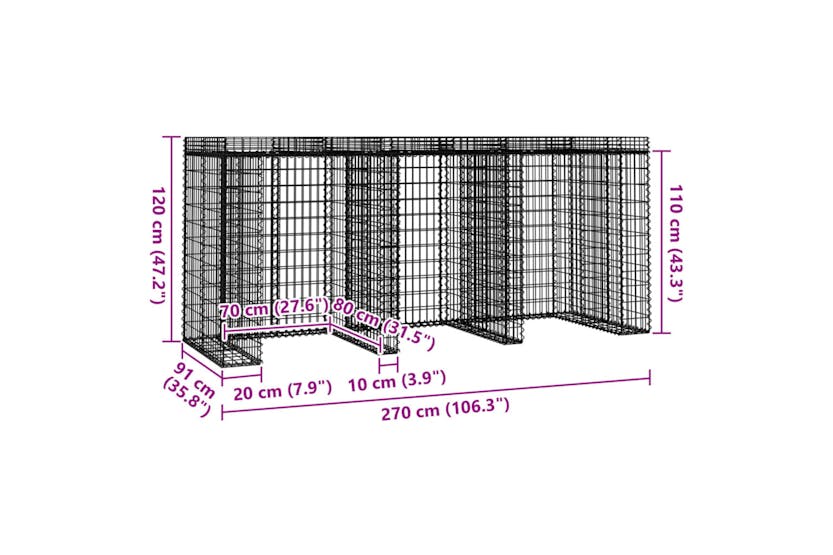 Vidaxl 151337 Gabion Wall For Garbage Bin 270x91x120 Cm Galvanised Iron Vidaxl 151337 Gabion Wall For Garbage Bin 270x91x120 Cm Galvanised Iron