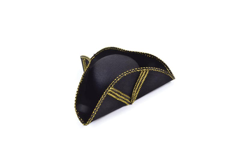 Rubies | Rb-bh443 | Tricorn Hat With Gold Trim And Gold Pattern Rubies | Rb-bh443 | Tricorn Hat With Gold Trim And Gold Pattern