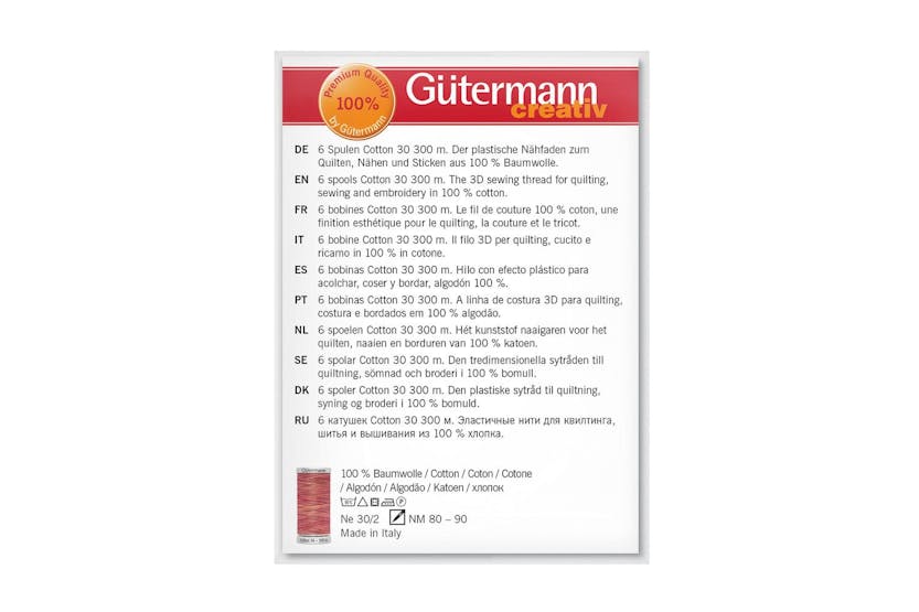 Gutermann Gro-734022\3 - Tset Cotton 30 Pk6 - Thread Set Cot Gutermann Gro-734022\3 - Tset Cotton 30 Pk6 - Thread Set Cot