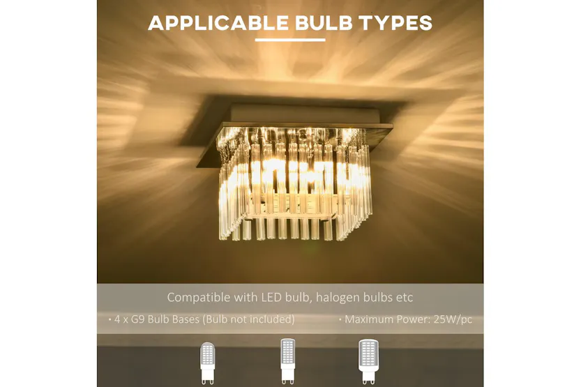 Homcom | Modern Raindrop K9 Crystal Ceiling Light | Silver/Clear Homcom | Modern Raindrop K9 Crystal Ceiling Light | Silver/Clear
