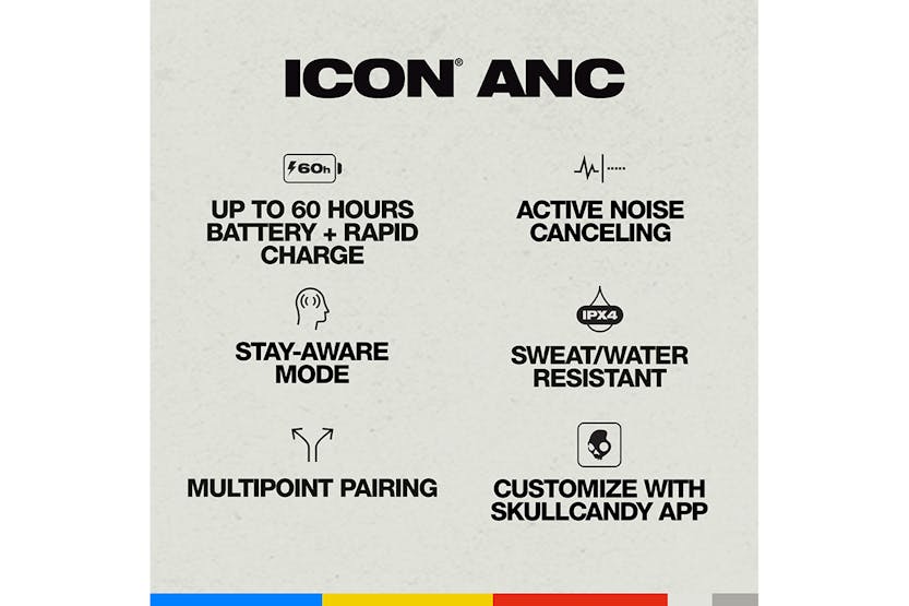 Skullcandy Icon ANC Wireless Headphones with Active Noise Cancelling | Bone Skullcandy Icon ANC Wireless Headphones with Active Noise Cancelling | Bone