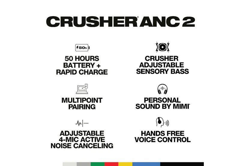 Skullcandy Crusher ANC 2 Sensory Bass Headphones with Active Noise Cancelling | True Black Skullcandy Crusher ANC 2 Sensory Bass Headphones with Active Noise Cancelling | True Black