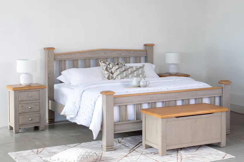 Lancaster Bed Frame | Double | 4ft6 | Aged Grey/Oak Lancaster Bed Frame | Double | 4ft6 | Aged Grey/Oak