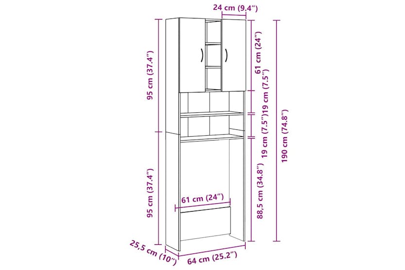 Vidaxl 808428 Washing Machine Cabinet High Gloss White 64x25.5x190 Cm Vidaxl 808428 Washing Machine Cabinet High Gloss White 64x25.5x190 Cm