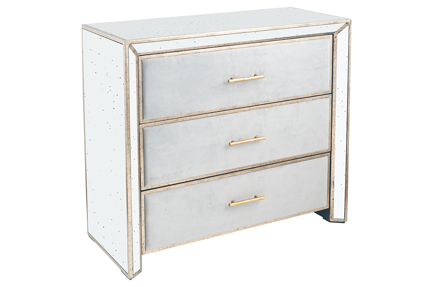 Mirrored Bedside Locker 3 Drawer Grey Velvet Harvey Norman