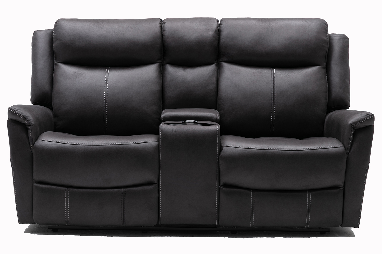 2 seater leather recliner with console