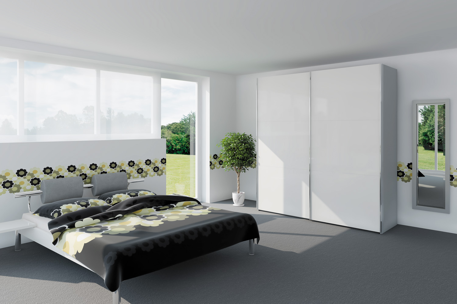 Yasmin Sliding Wardrobe 253cm White High Gloss Harvey Norman