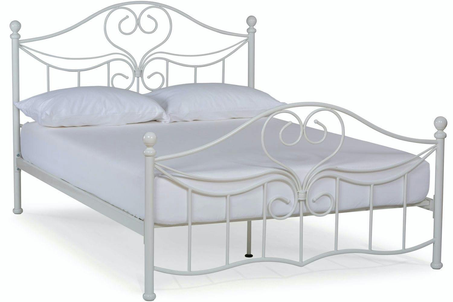 white metal double bed frame and mattress