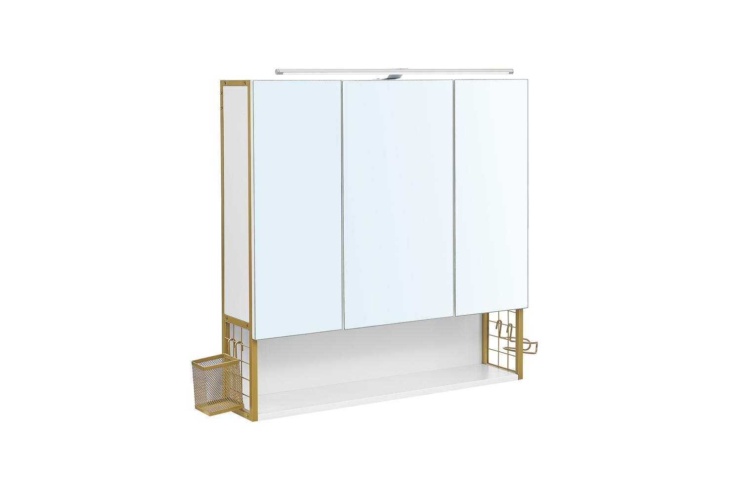 Classy Vasagle Bbk129g01 Mirror Cabinet With Led Light, Gold And White - Timeless Bathroom Storage