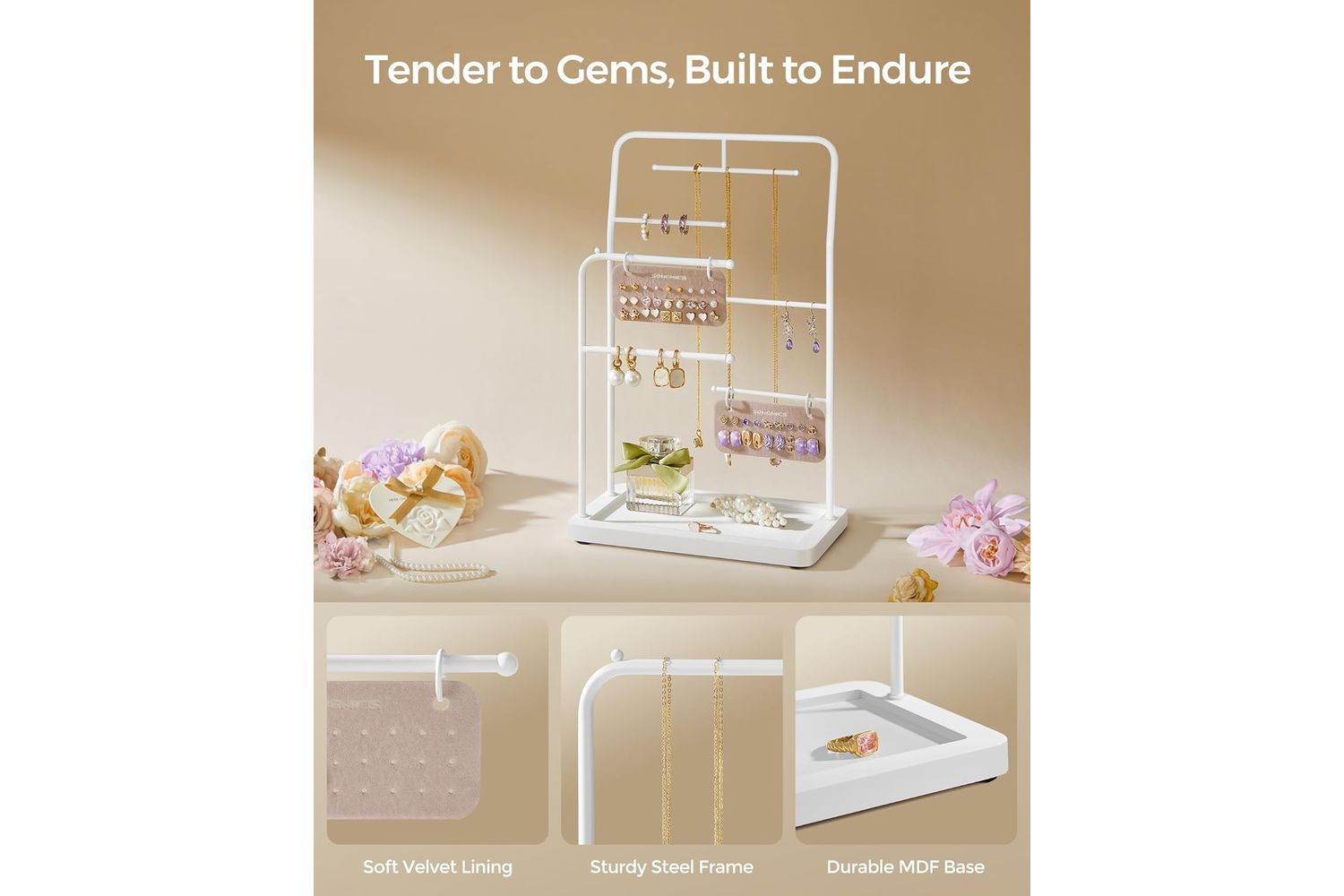 Songmics Jjs024w01 Jewelry Stand - Premium Adjustable Metal And Pp Plastic Fashion Storage And Organisation For Watches And Jewelry