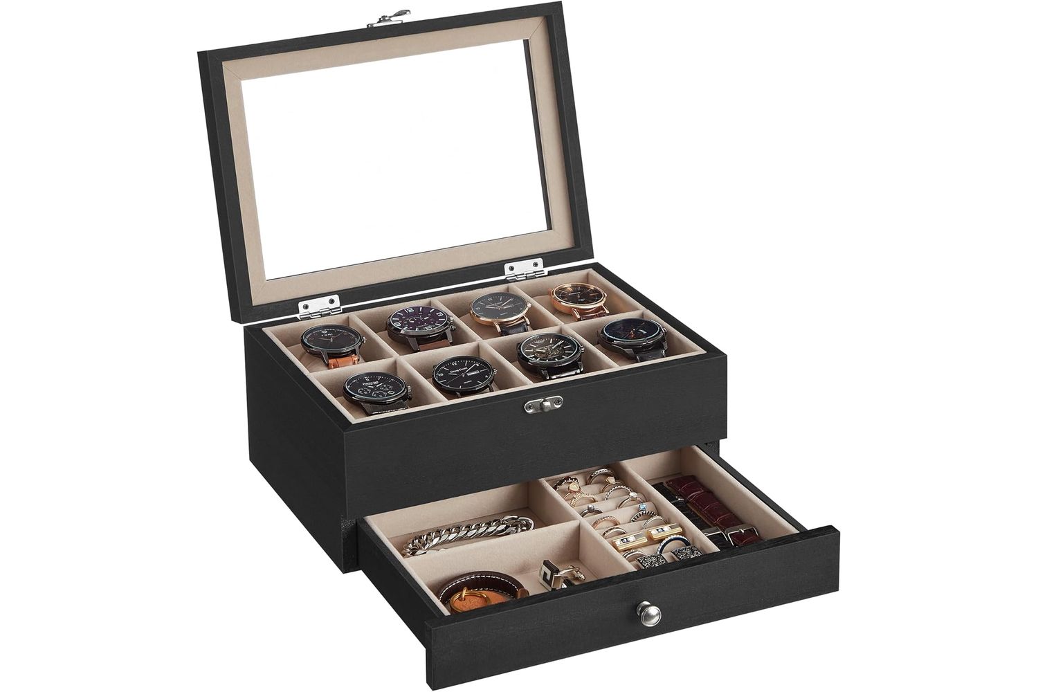 Songmics Jow008b01 Delicate Watch Box, Fashion Storage And Organisation Solution, Ideal For Jewels And Small Valuables
