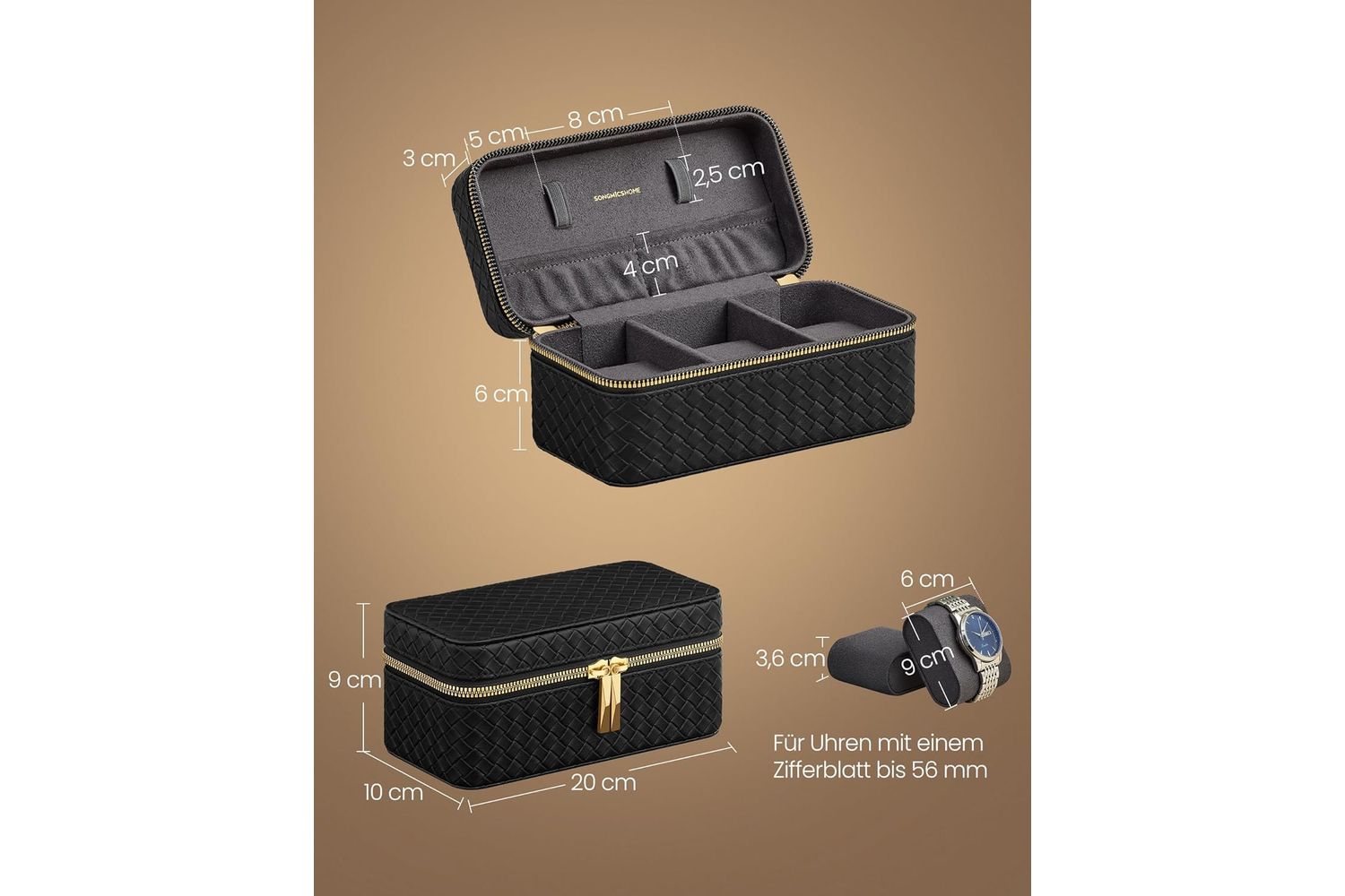 Songmics Home Watch Case, Watch And Jewellery Organiser, Made Of High-quality Metal And Pp Plastic, Adjustable Heights, With An Ideal Loading Capacity And Simple-designed Fashion Storage