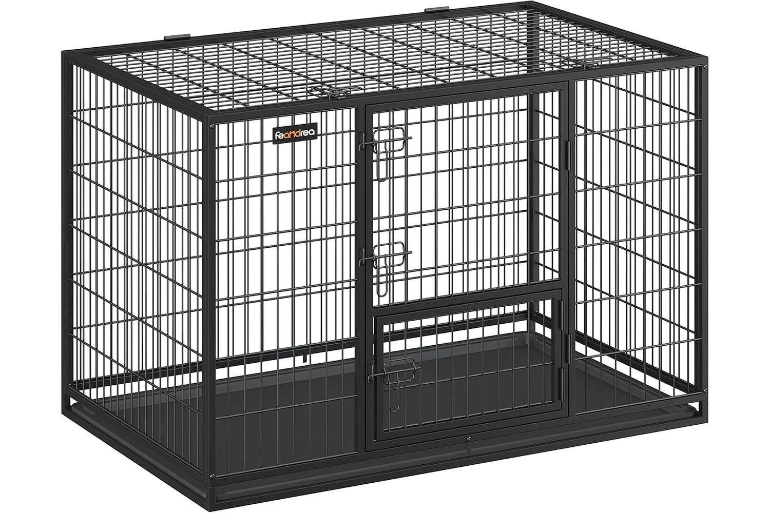Feandrea 48" Heavy-duty Dog Cage Ppd003b01v1 With Dual Locking Doors For Safer Pet Residence