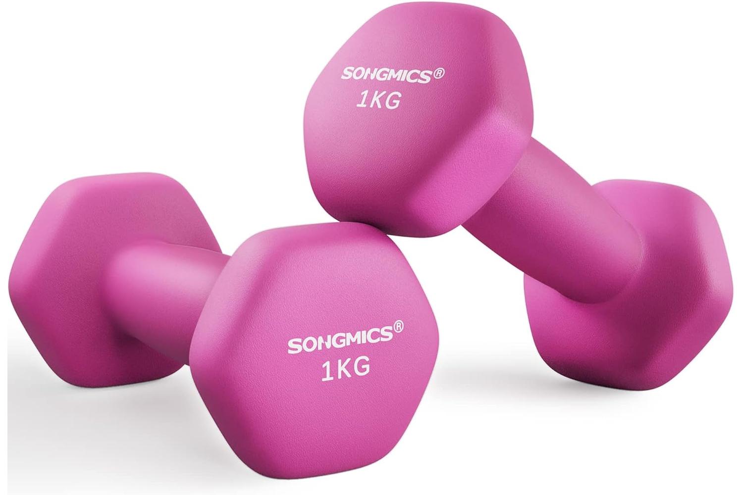Songmics Syl902p01 Pink Dumbbells, 2 X 1kg. Free Weights For Strength And Endurance Training