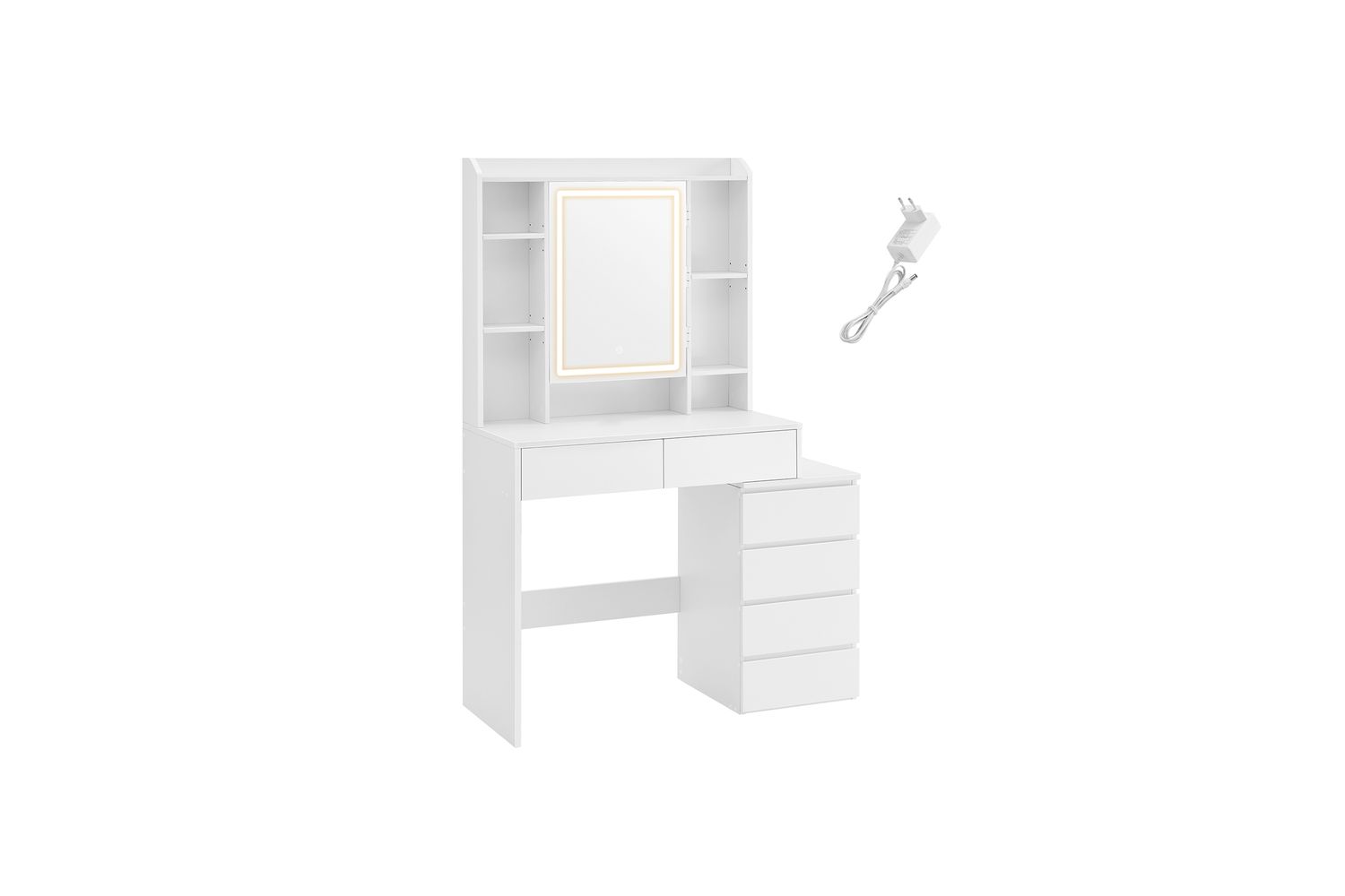 Vasagle Rdt124w01v1 Vanity Table Modern Cloud White With Led Light, Plenty Storage, & Adjustable Shelves
