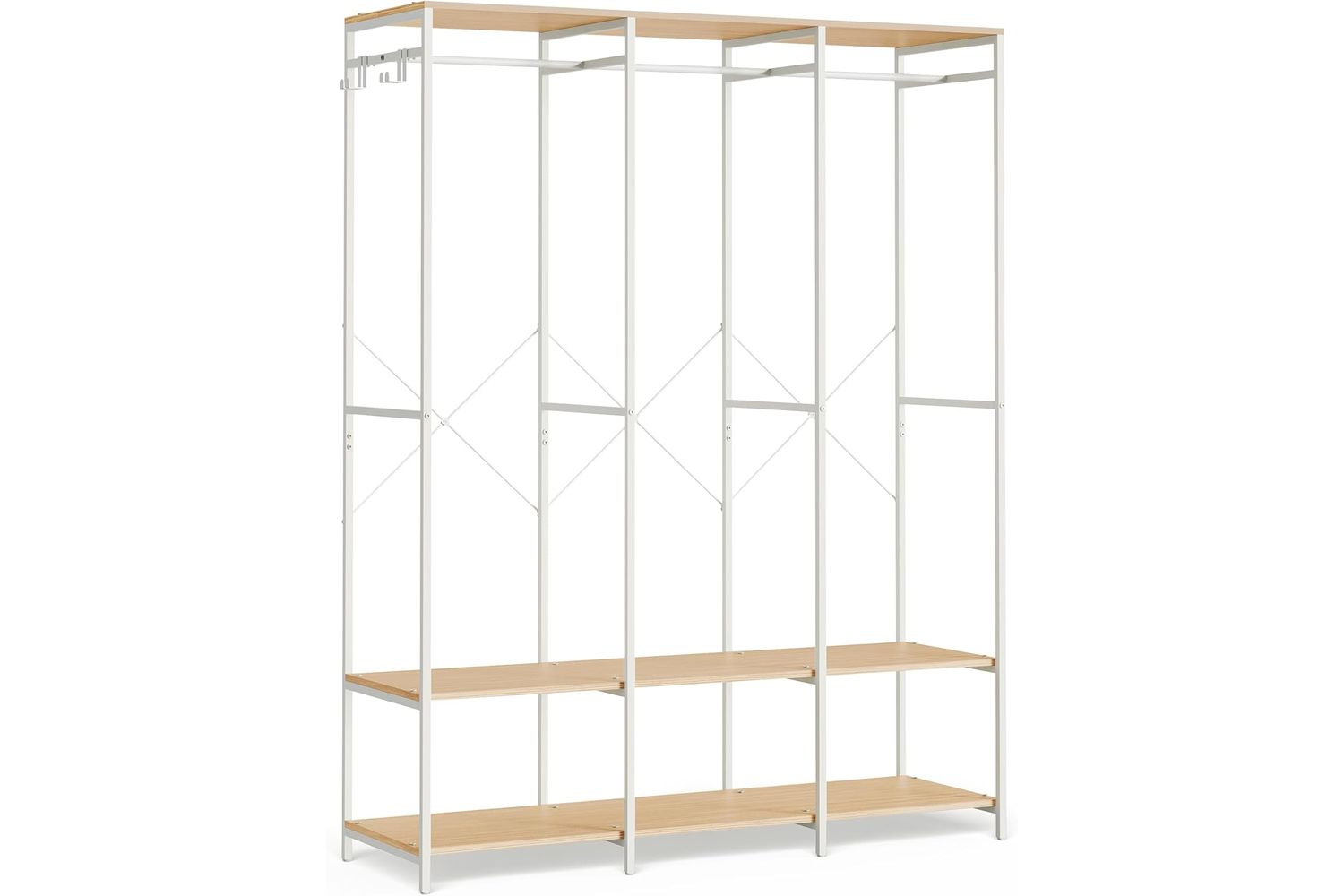 Songmics Spacious Portable Wardrobe With Durable Steel & Wood Construction, Multiple Storage Racks - Rgr005w67 (natural Beige)