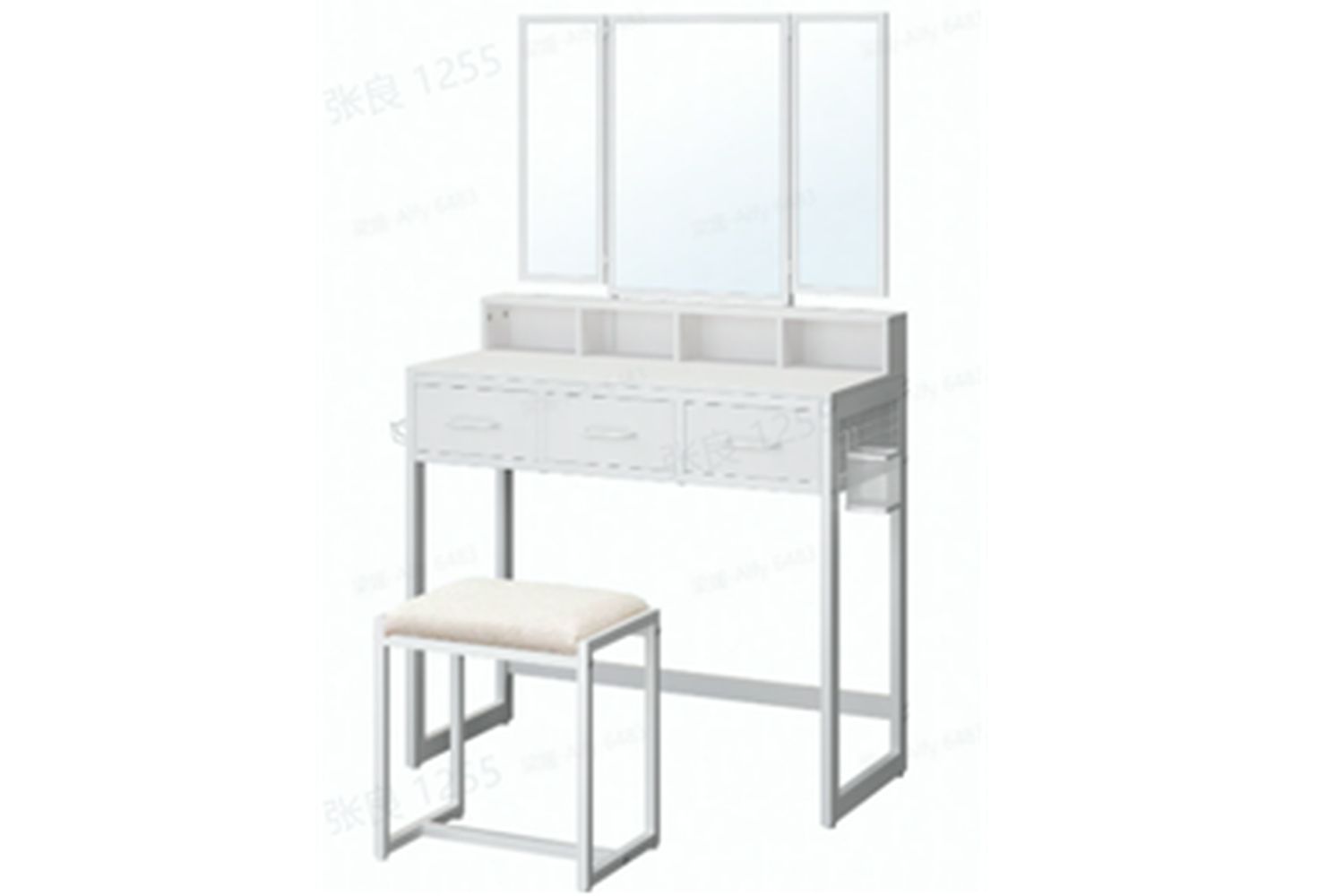 Vasagle White Vanity Table With Stool, Makeup Organiser With Triple Folding Mirror And Ample Storage