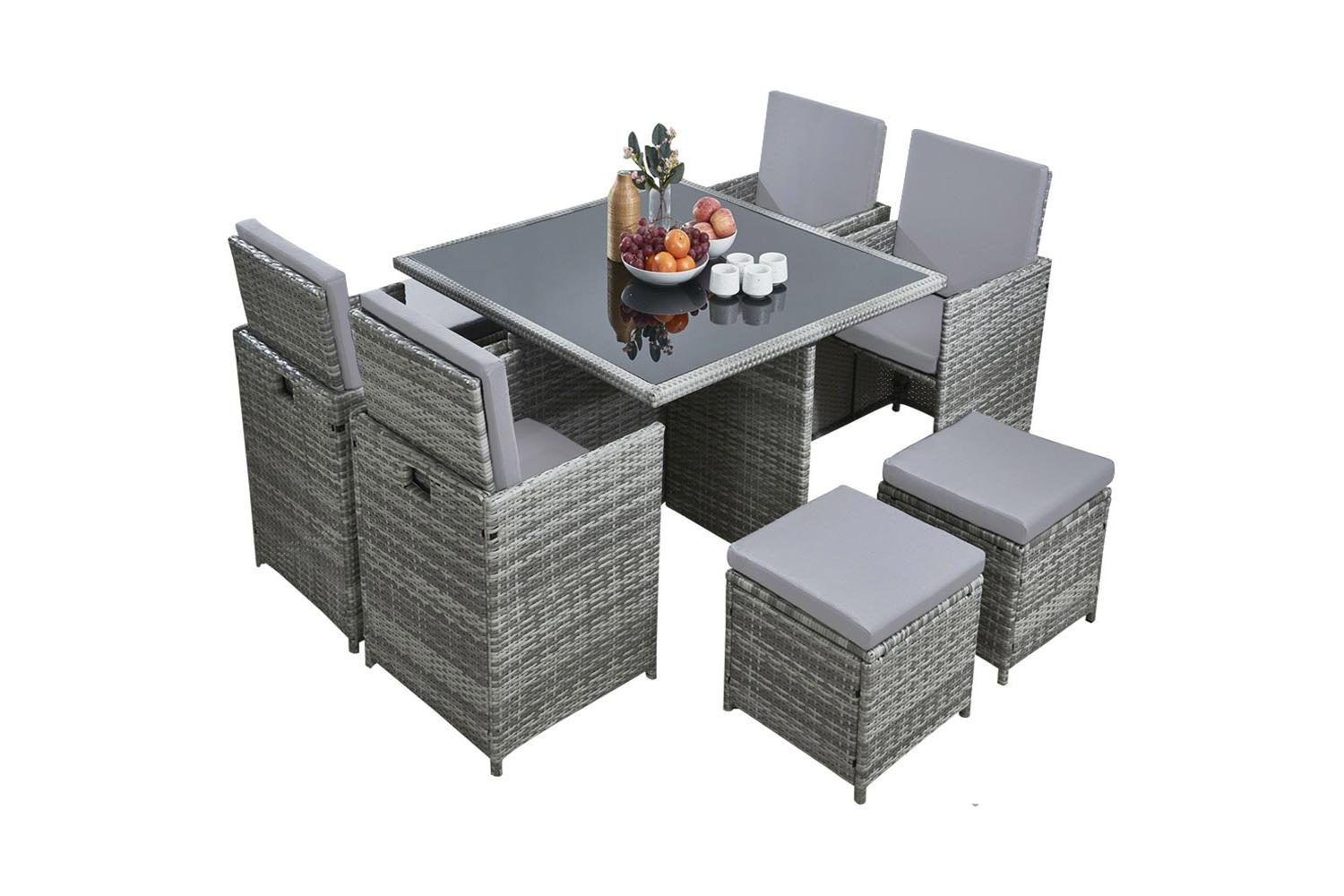 Vesta Deluxe Rattan 8 Seater Dining Cube Garden Furniture Patio Set - Grey