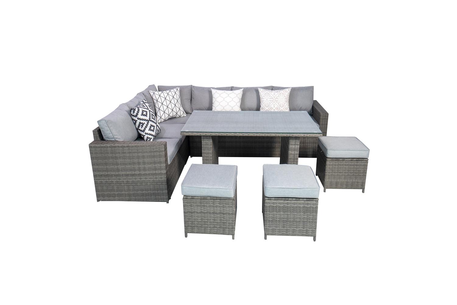 Venice Deluxe Rattan 8 Seater Corner Set With High Table For Garden Patio - Grey