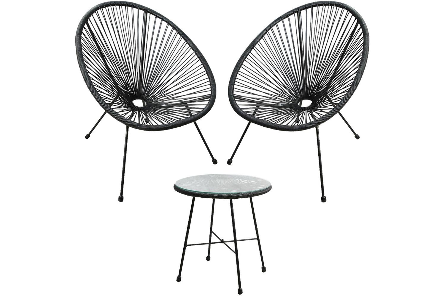 Raygar 3pcs Bistro Egg Designer String Chair Indoor & Garden Set - Black