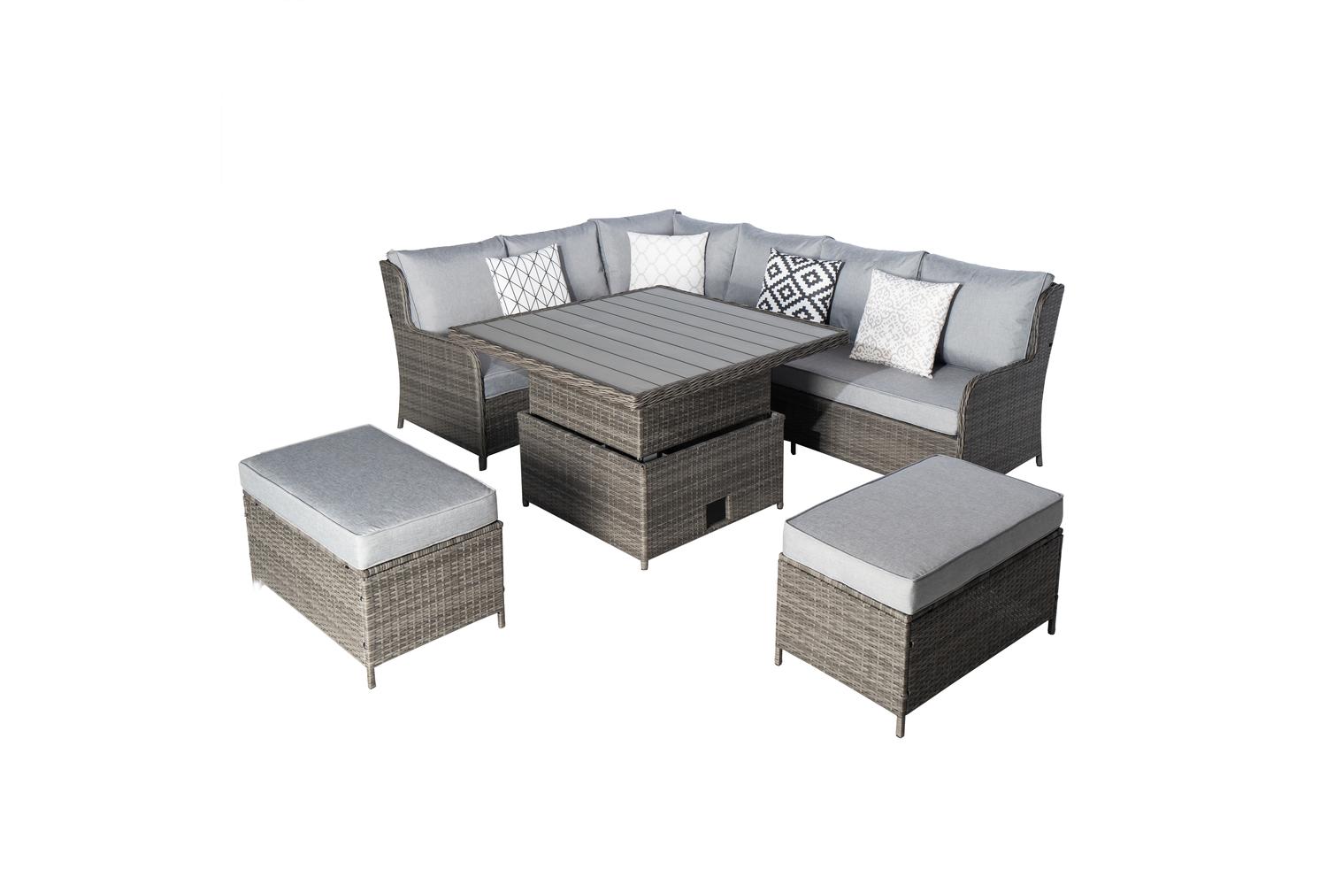 Verona Deluxe Rattan 7 Seater Corner Set With Adjustable Table For Garden Patio - Grey