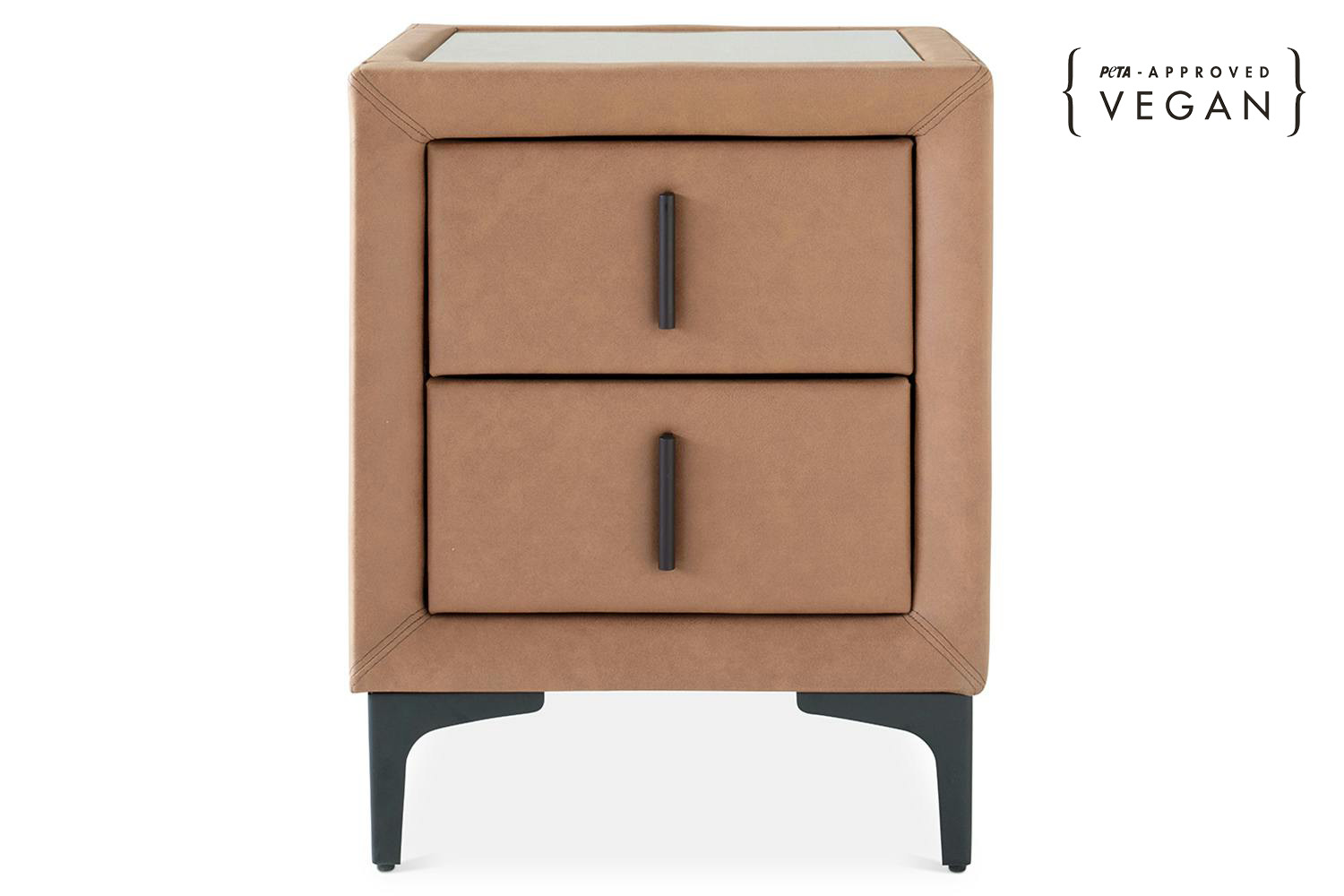 Lewis Bedside Locker | Vegan Leather | 2 Drawer | Tan