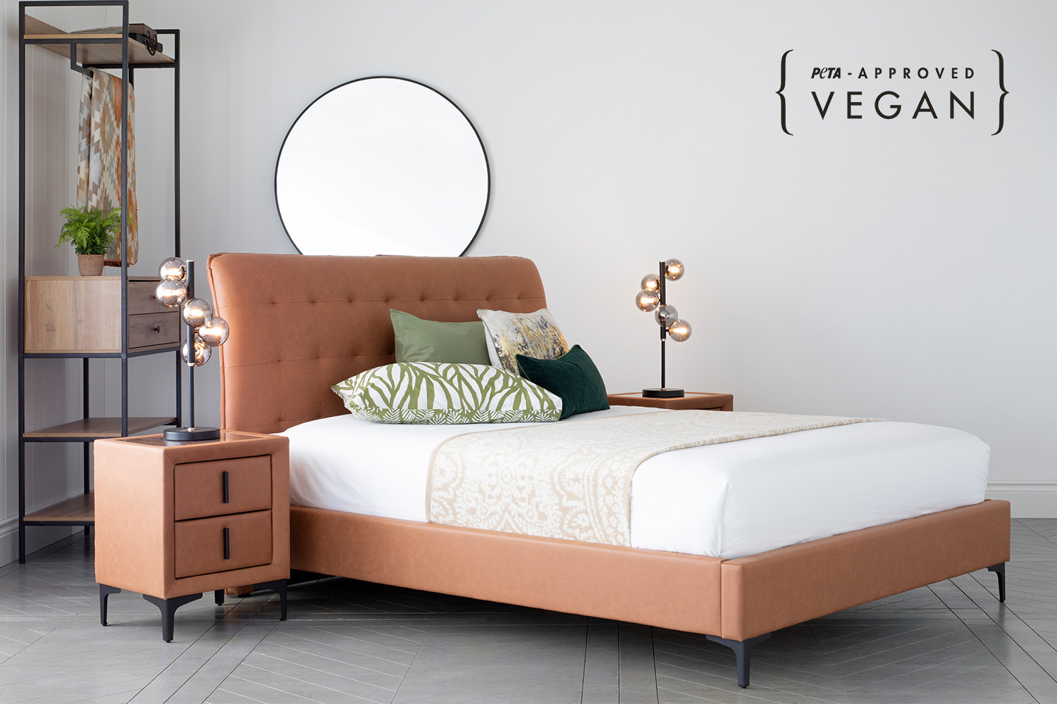 Lewis Bed Frame | Vegan Leather | King| 5ft | Tan
