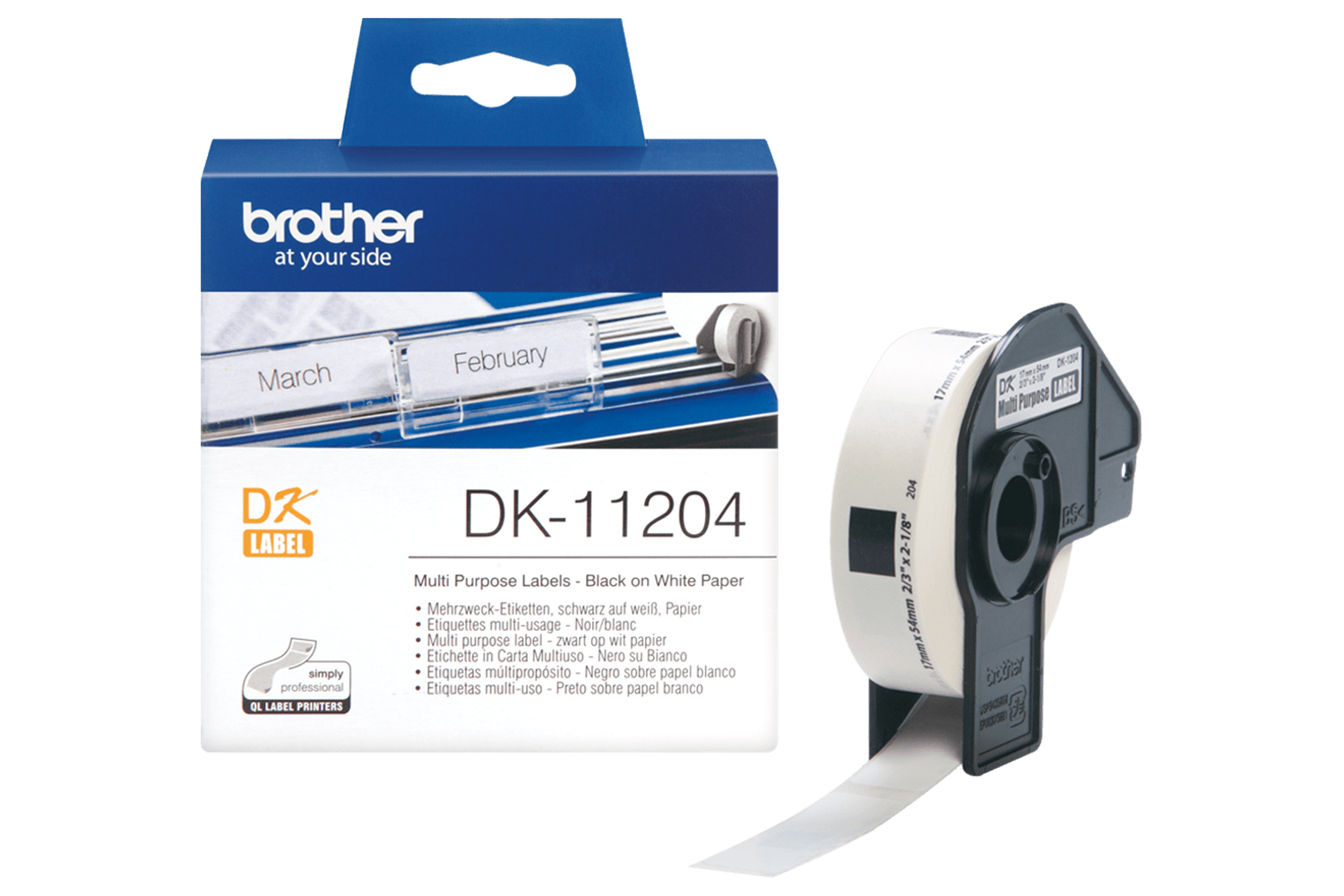 Brother DK-11204 Genuine Label Roll | 17 x 54mm | Black/White