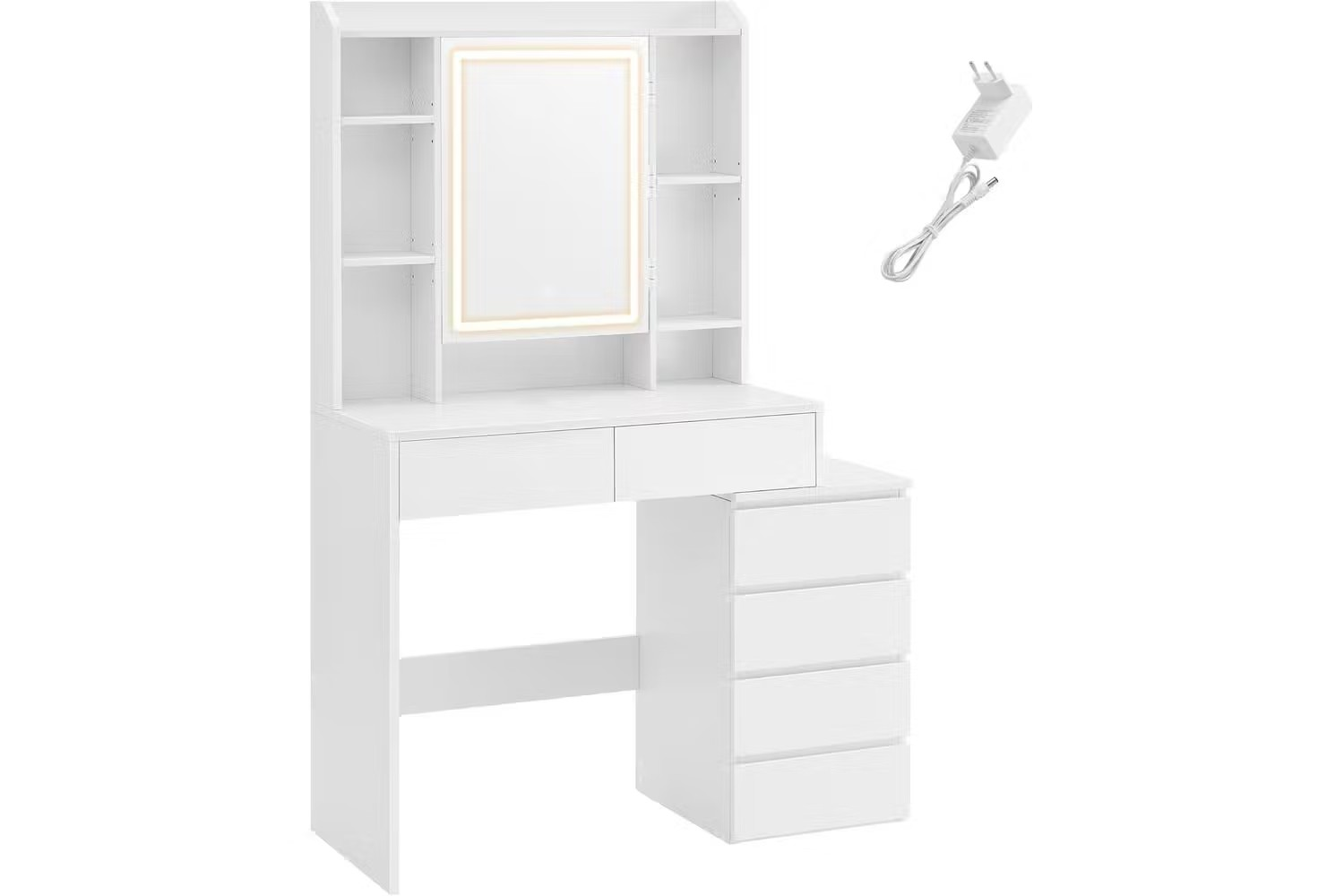 Vasagle Rdt124w01v1 Vanity Table Modern Cloud White With Led Light, Plenty Storage, & Adjustable Shelves [Ex-Display - DS250377-001611]