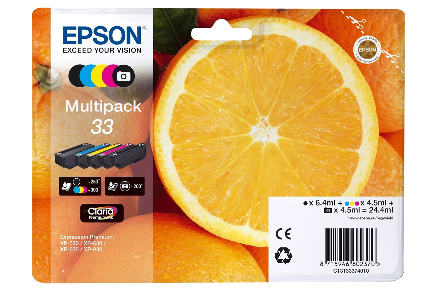 Epson 33 Oranges Claria Premium Ink Cartridge | Multipack | 5 Colours