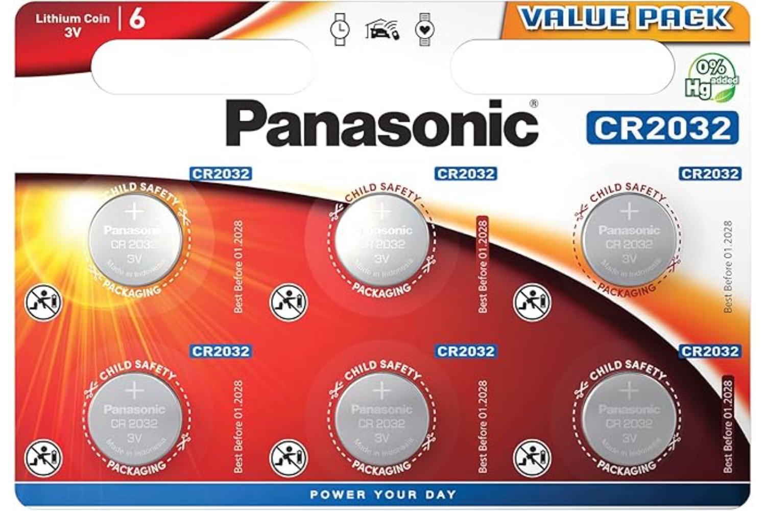 Panasonic CR2032 3V Lithium 3 Volt Battery | 6 Pack