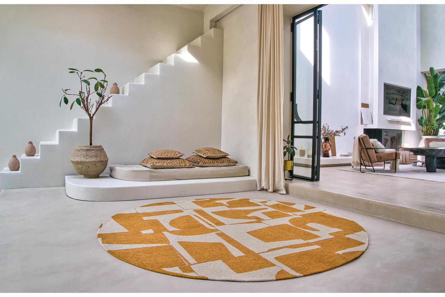 Louis De Poortere | Papercut | Indoor Eco Rug | Yellow/White | 140 x 140 cm